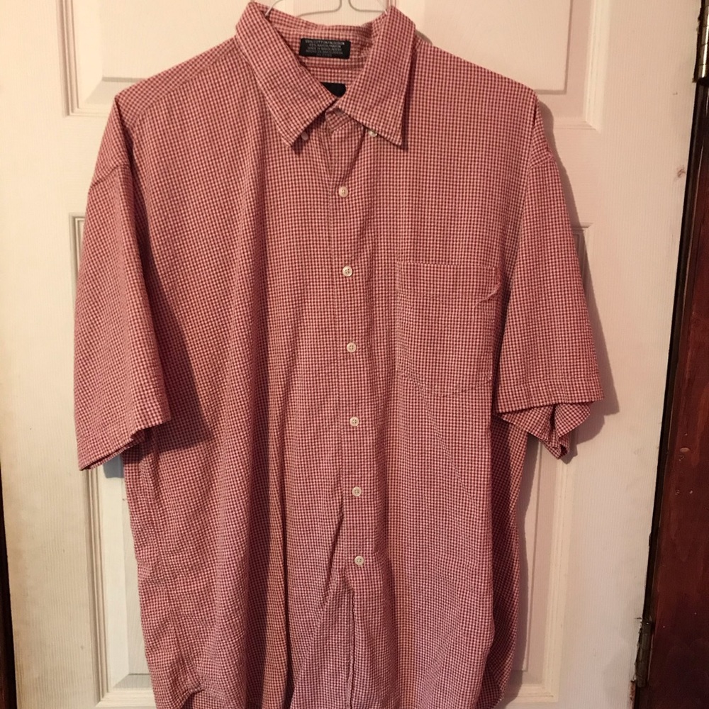 Bill Blass Red Checkered Plaid SS Button Down XL